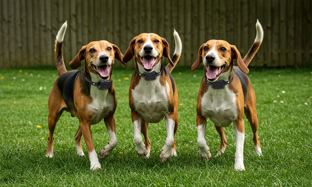 Multi-Dog Training with MASBRILL Fence – 3 Dogs Wearing Receiver Collars Outdoors