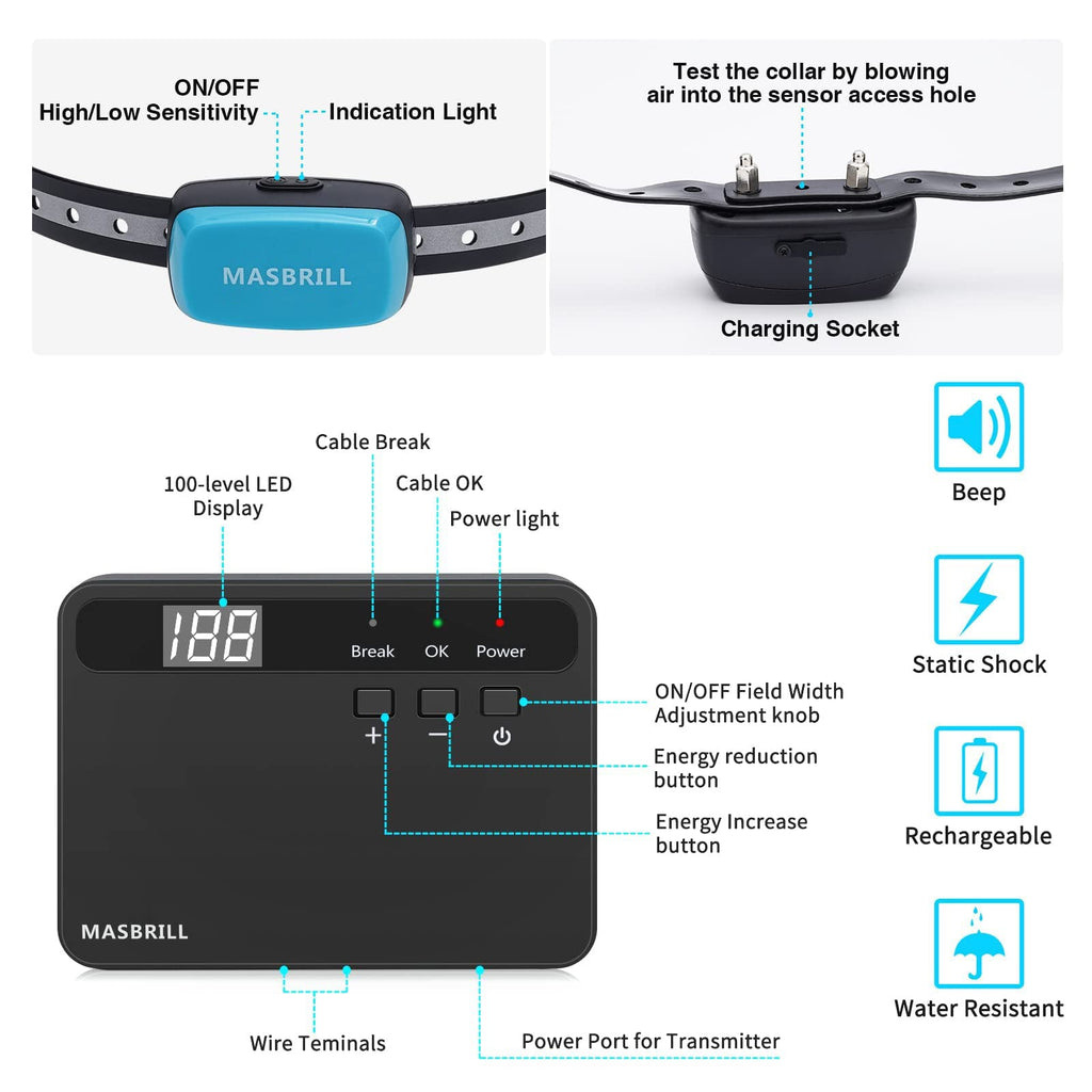 Masbrill transmitter for underground dog fence with LED indicator and controls