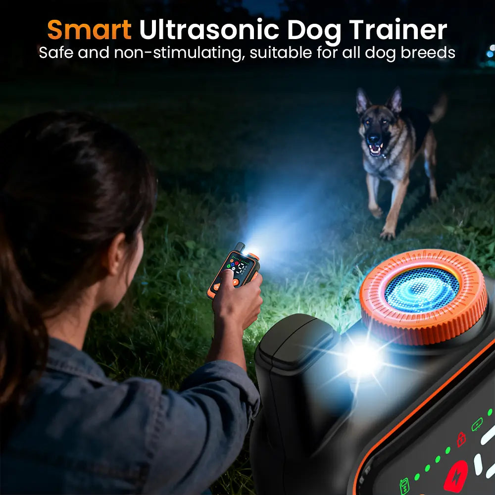 Ultrasonic anti barking function of the Masbrill 5-in-1 dog training device