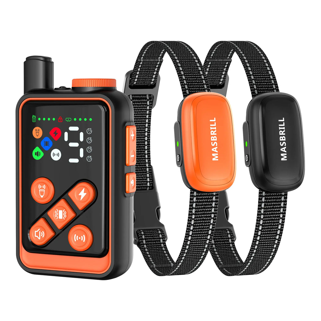Masbrill 5-in-1 ultrasonic dog training collar set, black and orange two-pack