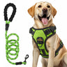 Masbrill dog harness and leash set, reflective no-pull vest harness with handle, adjustable for small to large dogs, green color front view
