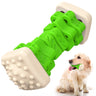 Green corn shaped textured dog chew toy with golden retriever