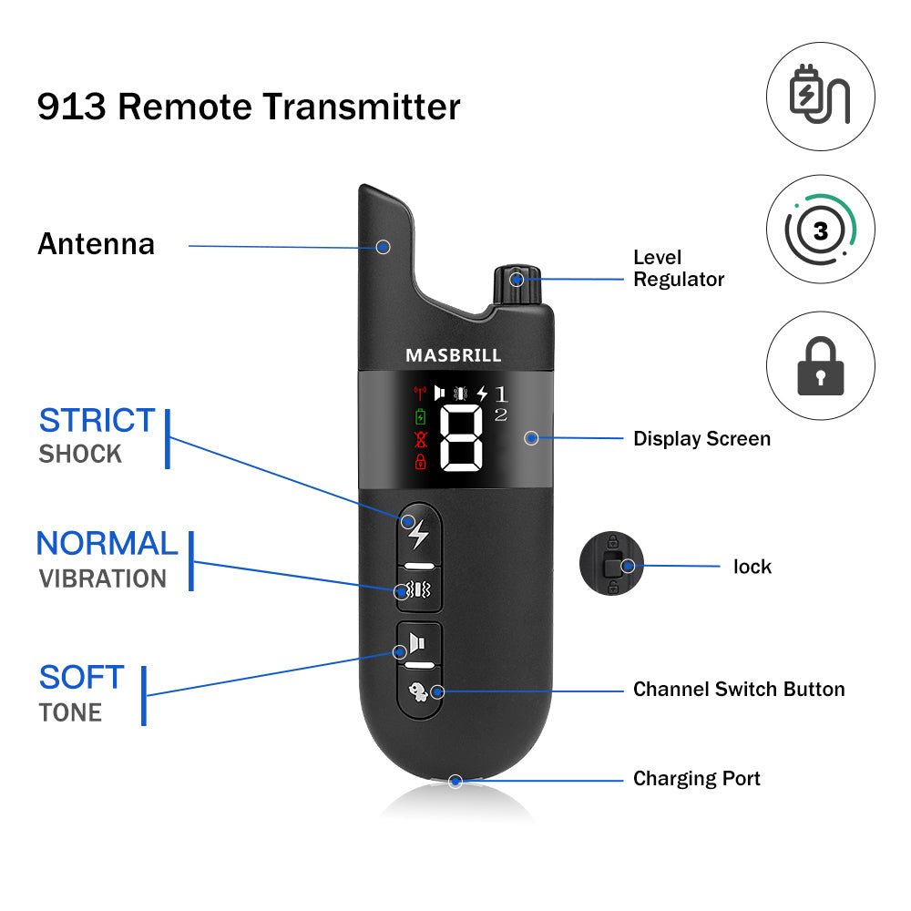 MASBRILL Dog Training Collar Rechargeable IPX7 Waterproof - 913 - 2000ft - MASBRILL