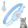 Masbrill Mini blue collar tracker and clip-on pendant, with a cat wearing the collar with its green light strip glowing