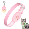 Masbrill Mini pink collar tracker and clip-on pendant, with a cat wearing the collar with its green light strip glowing