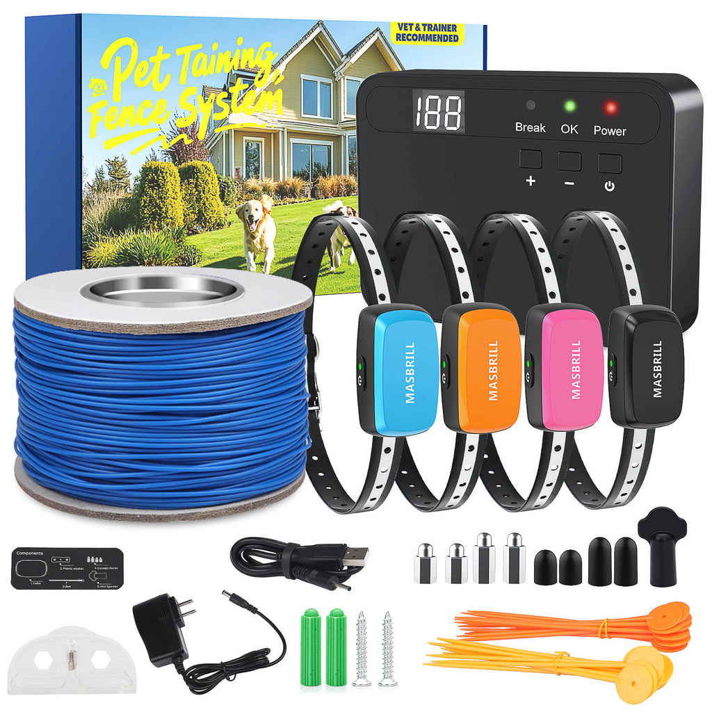 Underground Electric Dog Fence System TZ‑862 – 4‑Dog Kit with Transmitter, 4 Waterproof Receiver Collars, and Boundary Wire