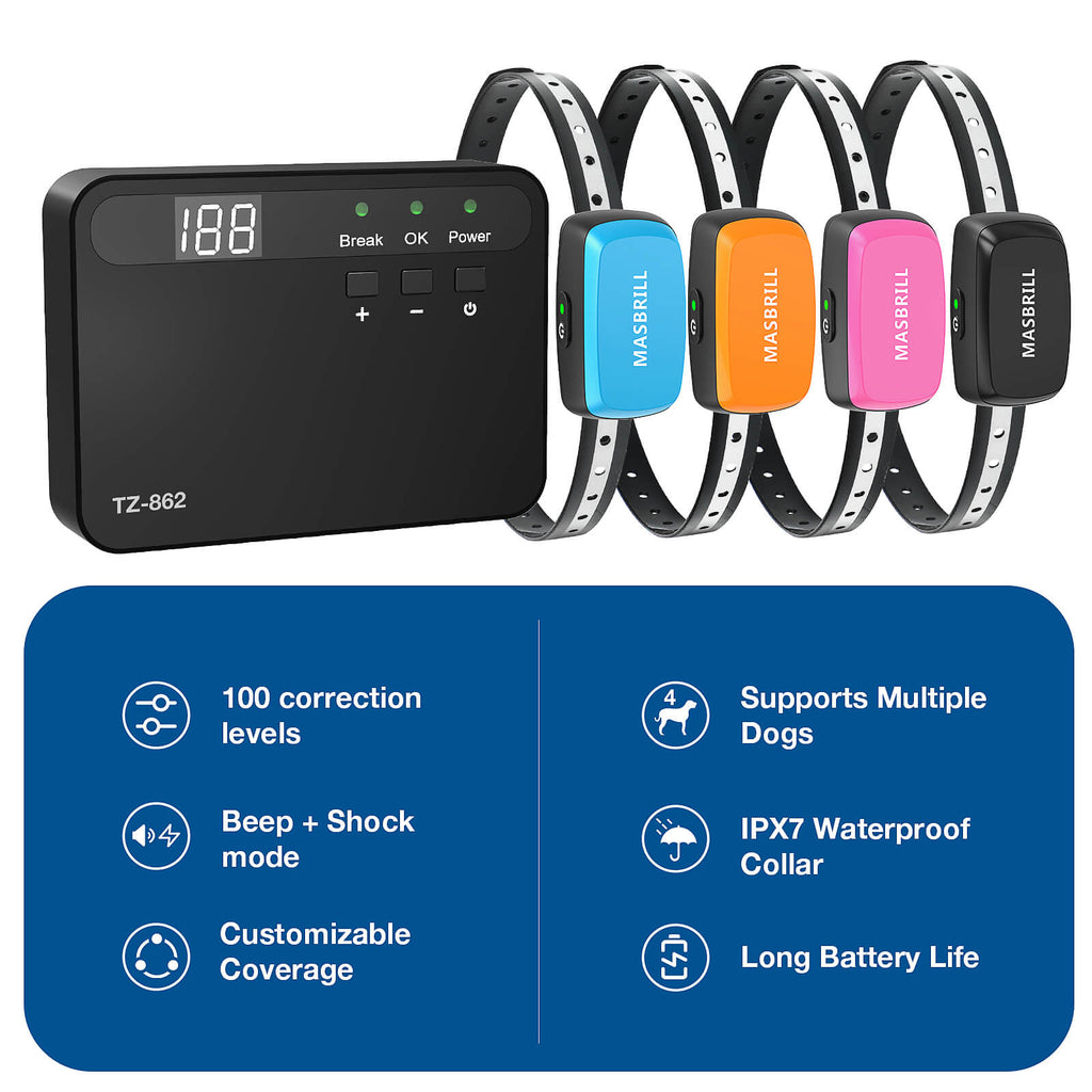 Digital transmitter unit plus waterproof rechargeable receiver collars (4 colors) – supports unlimited collars