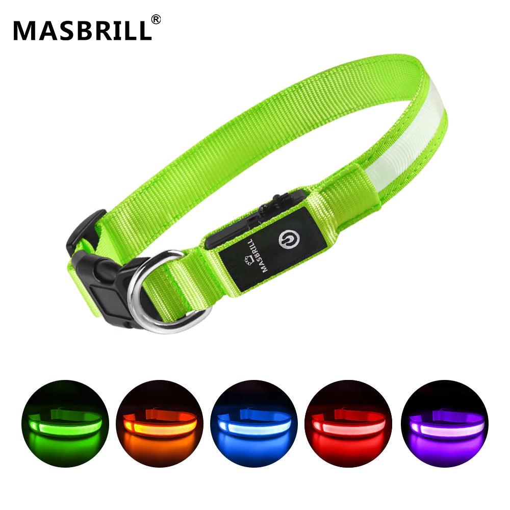 MASBRILL Rechargeable Waterproof LED Light-Up Dog Collar - MASBRILL